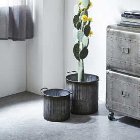 ★新春クリアランス30%OFFクーポン発行中！★ 男前 円 丸型 大型 バスケット ブリキバケツ 鉢カバー プランター 植木鉢 収納 小物入れ 小物収納 両手バケツ ブリキ 深型 持ち手付 ハンドル付き バケツ ポット おしゃれ ナチュラル アンティーク風 メタル アイアン