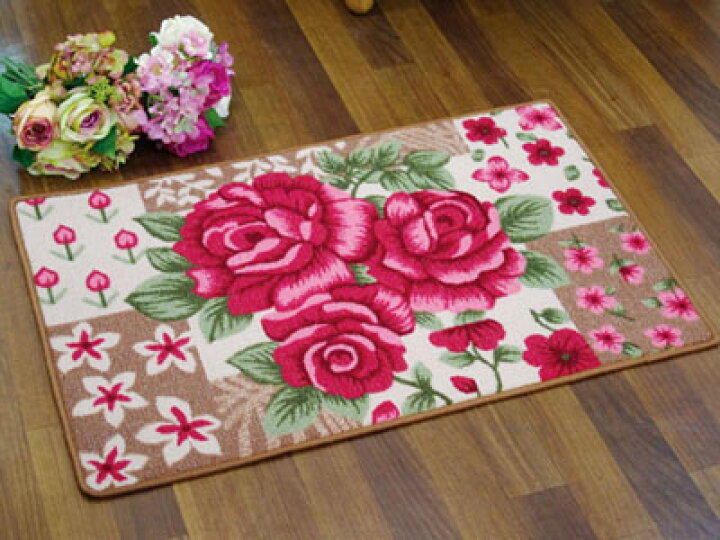 楽天市場 58cm 薔薇のルームマット バスマット 格安ラグ 玄関 マット すべり止め 滑り止め カーペット おしゃれ オシャレ 長方形 室内 玄関マット 花柄 ピンク バラ ローズ エントランス 風水 エレガント 上品 ラグ ラグマット フラワー 薔薇 柄 プレゼント 新生活