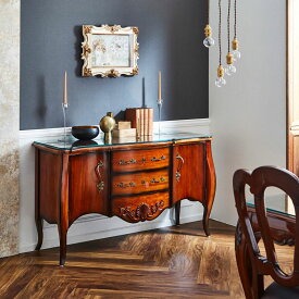 ★倉庫移転の為、総売り尽くしセール！★ マホガニーアンティーク家具 キッチンボード サイドボード サイドキャビネット 大型 扉付 テレビボード おしゃれ 完成品 ヨーロピアン 輸入家具 エレガント 高級 猫脚 ダイニングボード 開き扉 木製 収納 引出し テレビ台