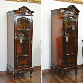 ★倉庫移転の為、総売り尽くしセール！★ マホガニーアンティーク ガラスキャビネット アンティーク調 幅49 飾り棚 1ドア キャビネット ガラス 扉付き ディスプレイラック リビングボード カップボード おしゃれ 木製 完成品 家具 アンティーク 輸入家具 輸入雑貨