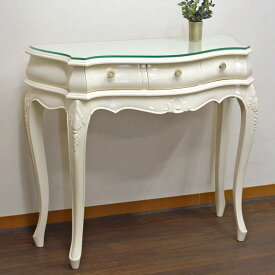 ★倉庫移転の為、総売り尽くしセール！★ 【送料無料】 マホガニー アイボリー コンソール 天板ガラス付 コンソールデスク アンティーク 高級 木製 おしゃれ アンティーク調 猫脚 木製デスク パソコンデスク PCデスク ライティングデスク ワークデスク