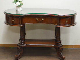 ★倉庫移転の為、総売り尽くしセール！★ マホガニー キャッスルデスク ピーナッツ型 ビーンズ型 デスク 幅120cm 机 引出し付 収納 書斎 勉強机 学習デスク 学習机 おしゃれ アンティーク 木製 高級 猫脚 完成品 輸入家具 パソコンデスク ワークデスク PCデスク