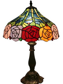 ★倉庫移転の為、総売り尽くしセール！★ LED電球付き 薔薇 ステンドガラス 卓上 照明 ステンドランプ 卓上ランプ テーブルランプ ステンドグラス ランプ ローズ デスク照明 アンティーク風 おしゃれ きれい アンティーク ティファニーステンドグラスランプ