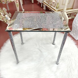 ★倉庫移転の為、総売り尽くしセール！★ 幅44cm 高さ44cm ロココ ガラス製 サイドテーブル キラキラ ミニテーブル 組立て式 おしゃれ 姫 長方形 ガラステーブル 鉢置き 置物 ゴージャス 飾り台 玄関 コーナー 観葉 植物 置き台 キラキラ
