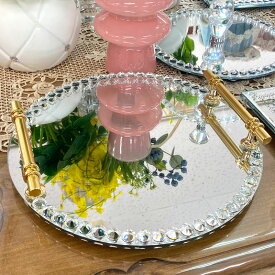 ★倉庫移転の為、総売り尽くしセール！★ 幅30cm ハンドル付き ミラートレイ 鏡トレイ アクセ 整理 整頓 デスクまわり 誕生日プレゼント 置物 ジュエリー収納 アンティーク 母の日 アクセサリートレイ ディスプレイトレー 誕生日 バースデー