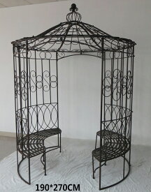 ★お届け先は九州〜関東のお店様限定★ ゴージャス アイアン製 ガゼボ ベンチ付き ガーデン ファニチャー 屋外 屋根 固定 庭 テラス ベランダ 庭園 おしゃれ エクステリア バラ 誘引 お庭 休憩所 アフタヌーンティー アーチ ゲート 北欧 アンティーク調 大型 カフェ 簡単設置