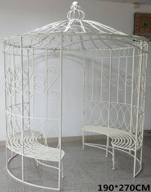 ★お届け先は九州〜関東のお店様限定★ ゴージャス アイアン製 ガゼボ ベンチ付き ガーデン ファニチャー 屋外 屋根 固定 庭 テラス ベランダ 庭園 おしゃれ エクステリア バラ お庭 休憩所 アフタヌーンティー アーチ ゲート 北欧 アンティーク調 大型 カフェ 簡単設置