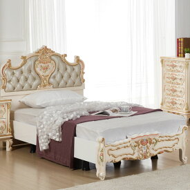 ★倉庫移転の為、総売り尽くしセール！★ ロココ プリンセス セミダブルベッド パールホワイト 本革 2段マットレスタイプ Francebedマットレス付き 国産マットレス 開梱 組立付 高級マットレス付 ロココ アンティーク 豪華 エレガント 姫系 ローズ 猫足 韓国製