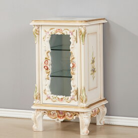 ★倉庫移転の為、総売り尽くしセール！★ 送料無料 ロココ調 ミニベッドサイドテーブル 幅42cm ガラス棚 コレクションボード コレクションケース 展示棚 展示ケース ヨーロピアン 白 ホワイト 姫系 姫家具 プリンセス インテリア クラシック アンティーク調