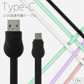 Type-C 充電ケーブル 急速充電 2.4A 1.0m ブラック タイプC フラットケーブル 絡みにくい パステルカラー TYPE-C USB-A typec スマホ充電 充電転送 データ転送 1m 1M スマホ Android Wave 高出力 丈夫 長持ち かわいい 断線しにくい JOYROOM 【S-L121】