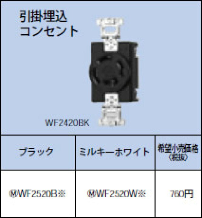 楽天市場】WF2520W パナソニック 接地2P20A引掛埋込コンセント(ミルキーホワイト) : コネクト オンライン 楽天市場】WF2520W パナソニック 接地2P20A引掛埋込コンセント(ミルキーホワイト) : コネクト オンライン