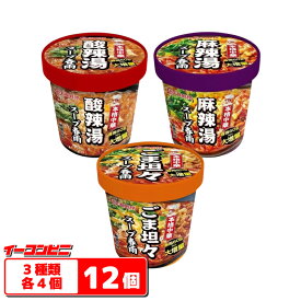 イーハイ日本 本格中華 カップ入春雨 102〜132g 3種各4個セット（計12個） 【麻辣湯／酸辣湯／ゴマ坦々】 食べ応えあるたっぷり60gの春雨麺