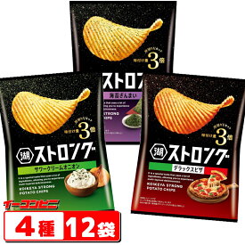 湖池屋 ストロング 53g 3種各4袋セット （計12袋） 海苔ざんまい／デラックスピザ／サワークリームオニオン ポテトチップス ギザギザ