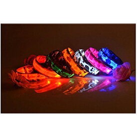 動画あり　☆LEDライト内蔵 光る首輪（迷彩）☆S〜Lサイズ（オレンジ、ブルー、グリーン、ピンク、イエロー、ホワイト）犬用 ドッグカラー【メール便送料無料/代引不可】 《》【RCP】【】