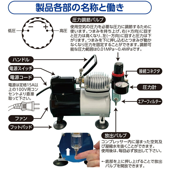 楽天市場】コンプレッサー 100V エアブラシ専用 エアーコンプレッサー 
