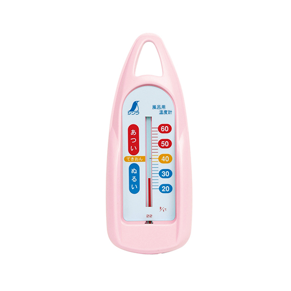 健康管理、赤ちゃんのお風呂の温度管理に シンワ測定 風呂用温度計 B 舟型 ピンク 72760