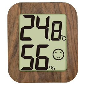 デジタル温湿度計 環境チェッカー 木製 ダークブラウン 73235 シンワ測定 注意レベルをアイコンでお知らせ 落ち着いた色合いのクルミ M2