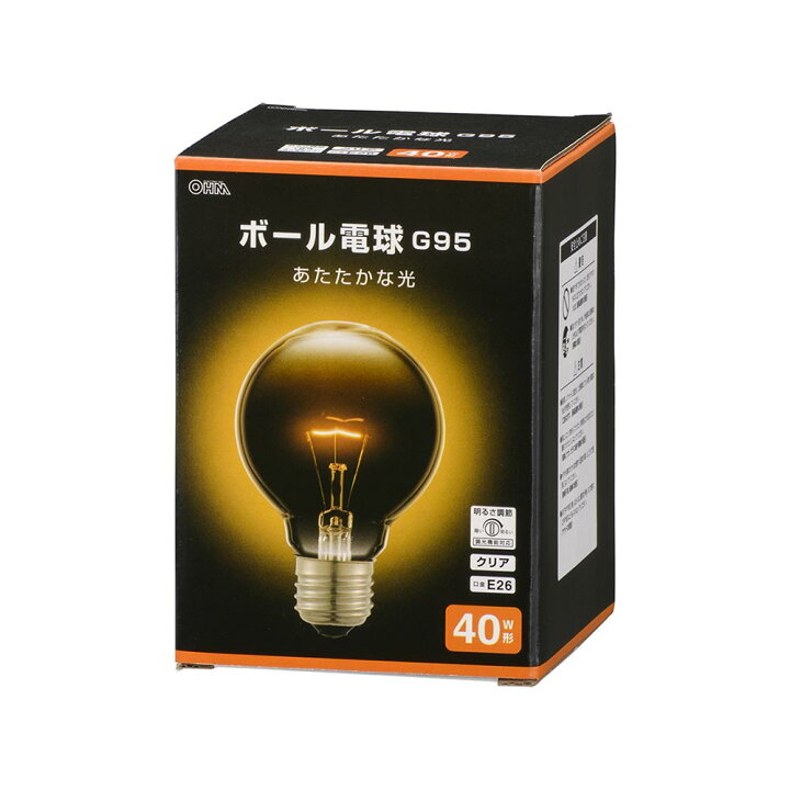 楽天市場】オーム電機 LB-G9638K-CN ボール電球 E26 40W形 G95 クリア 