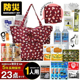 防災セット 1人用 23点 避難セット 防災グッズ 防災士監修 防災食 防災 食品 5年保存 非常食 非常用 簡易トイレ 災害 帰宅困難者 避難グッズ 防災用品 保存食 送料無料 【マスク10枚プレゼント】【e-防災536】