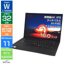 ノートパソコン 中古 Aランク 良品 4K IPS タッチパネル Quadro RTX A2000 Win11 Pro ThinkPad P1 Gen4 Xeon W-11855M 32GBメモリ 512GB SSD 16インチ 軽い モバイルワークステーション