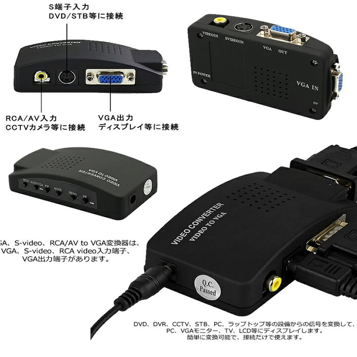 楽天市場 Vga S Video Rca Av To Vga 変換アダプター 接続 Rcaコンポジット Sビデオ ビデオコンバーター Cctv Vcd Dvd Pc To Laptop Lcdテレビ Tv E Finds 楽天市場店