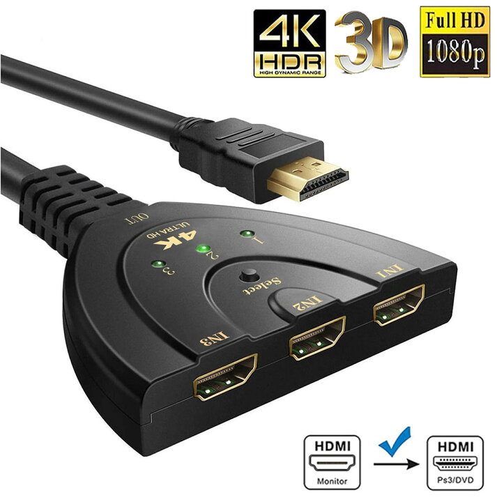 楽天市場 Hdmi切替器 3入力1出力 4k 分配器 セレクター パソコン Ps3 Xbox 3d 1080p 3d対応 電源不要 Chromecast Stick Xbox One ゲーム機 レコーダー テレビ E Finds 楽天市場店