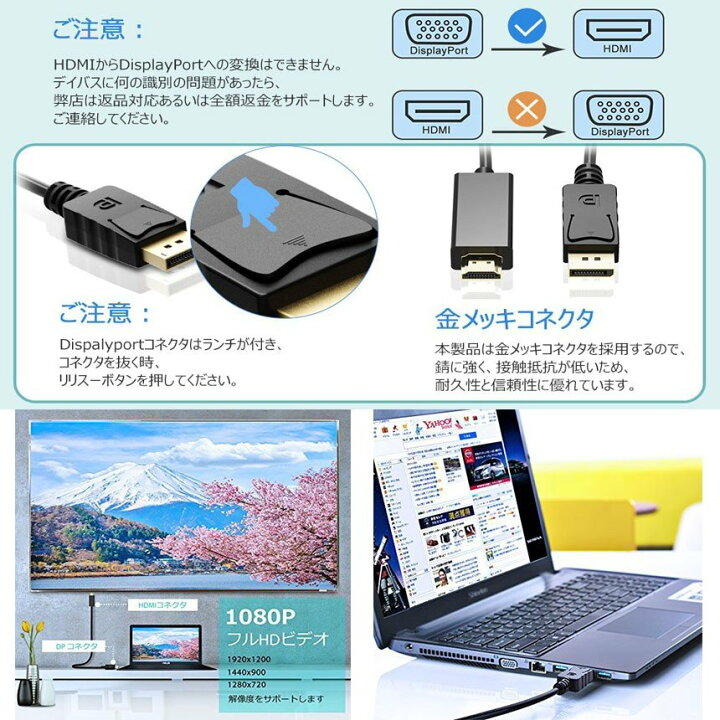  市場】Displayport to HDMI 変換ケーブル 1.8M 4K解像度 音声出力 DP Male to HDMI Male Cables  Adapters ケーブル ディスプレイポートto HDMI : E-Finds  市場店