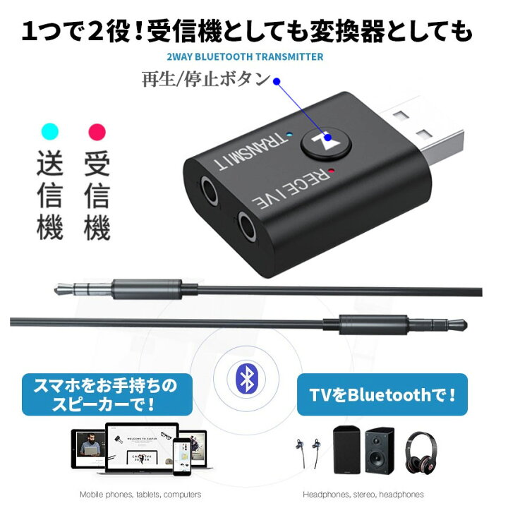 楽天市場 Bluetooth5 0 トランスミッター レシーバー 1台2役 送信機 受信機 無線 ワイヤレス 3 5mm オーディオスマホ テレビ Txモード輸出 Rxモード輸入 音楽 送信機 受信機 ブルートゥースios Iphone Android 古いコンポ 車載aux スピーカー等に適用 Tr6 E Finds 楽天