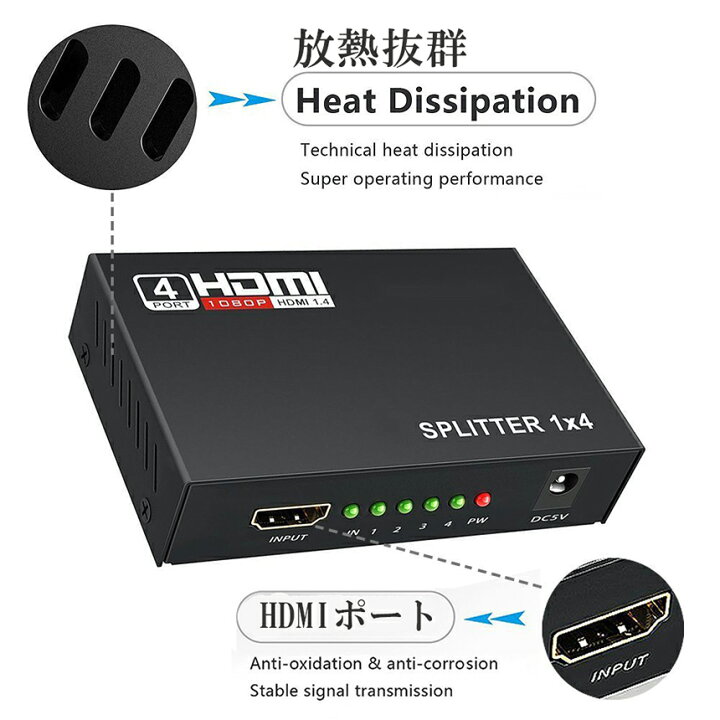 HDMI分配器 1入力4出力 HDMIスプリッター 高解像度HDMI信号出力 4k 3D高画質映像出力 中古 HDMI分配器 1入力4出力 HDMIスプリッター 高解像度HDMI信号出力 4k 3D高画質映像出力 中古