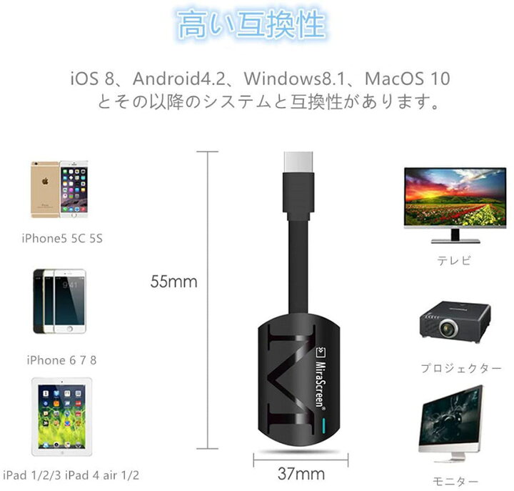 楽天市場 Hdmiミラキャスト ドングルレシーバー 1080p スマホをテレビに映す Hdmi ワイヤレス ミラーキャスト スマートフォン タブレット ラップトップ ミラーリング Wifiディスプレイ Ios Android Windows 対応 E Finds 楽天市場店