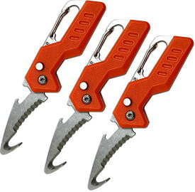 カッター 段ボール開封 カッター 3個セット フック型 ダンボールカッター フックカッター 段ボールの開梱 開封道具 おしゃれ 開閉式 開梱カッター アウトドア カラナビ付き キーホルダー ナイフ のこぎり 全長105mm