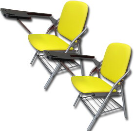 テーブル 付き 折りたたみ椅子 2個セット 完成品 人工皮革 PU製 スポンジクッション付き 折りたたみチェア 背付き 組み立て不要 メモ台付き 軽量 コンパクト 収納 会議 収納 パイプ椅子 パイプイス ミーティングチェア 椅子 一体型 チェア