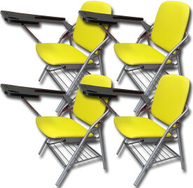 テーブル 付き 折りたたみ椅子 4個セット 完成品 人工皮革 PU製 スポンジクッション付き 折りたたみチェア 背付き 組み立て不要 メモ台付き 軽量 コンパクト 収納 会議 収納 パイプ椅子 パイプイス ミーティングチェア 椅子 一体型 チェア