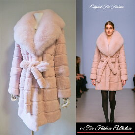 桜ピンクフォックスファー×シェアードレッキス毛皮コート　ファーコート レディース リアルファーコート●外商/ミンクファー/グッチ/エルメス/ドルガバ/ボッテガ・ヴェネタ/ロエベ/デイオール/バレンシアガ/プラダ/フェンディ毛皮お好きな方に