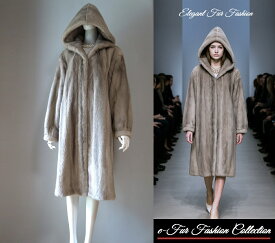 優雅なミンクコート　毛皮コート　マドリッドグレー系リアルファーコート フード付き●ロシアンセーブル/ブルーアイリス/サファイアミンク/マトラッセ外商チンチラ/フォックス/ムートンコート　レディース/ロエベ/シャネル/エルメス/フェンディ/ディオール毛皮お好きな方に