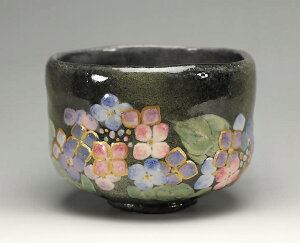 吉村楽入　2013年初春作品紫陽花の絵　茶碗