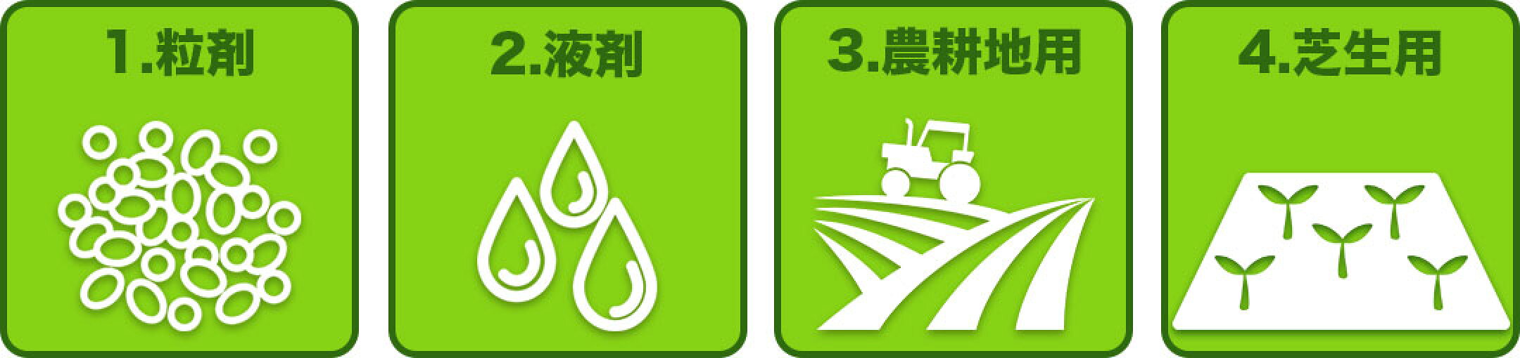 粒剤・液剤・農耕地用・芝生用 それぞれご紹介します