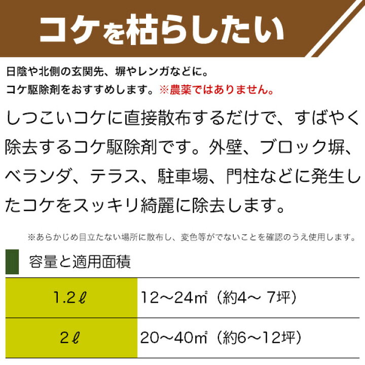楽天市場 コケとーるシャワー 1 2l レインボー薬品 ナメクジに忌避効果 コケ駆除剤 除草剤 イーハナス楽天市場店