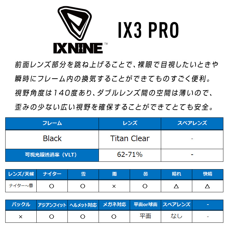 正規品 2022 IXNINE アイエックスナイン IX3 PRO スノーボード ゴーグル Black レンズ : Titan Clear  スキーゴーグル【JSBCスノータウン】 | JSBCスノータウン