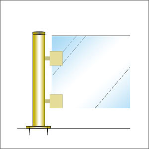 ガラススクリーンポール（ホルダータイプ） Sタイプ 角二方 32mm x L250mm 平頭 丸座固定 ゴールド | オンラインショップ e-金物