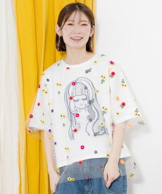scolar スカラー 141666：花刺繍チュール重ね 女の子プリントTシャツ