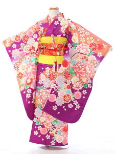 【レンタル】 七五三 [新品 足袋プレゼント] 上品な紫に百花繚乱 花尽くしが美しい古典柄 レトロ 髪飾り | フルセット 着物 7歳 七五三着物 七歳 女の子 753 衣装 足袋 着物レンタル 和装 小物 きもの レンタル着物 子供 帯 草履 着付け 小物セット 七五三セット [e-7-120A]