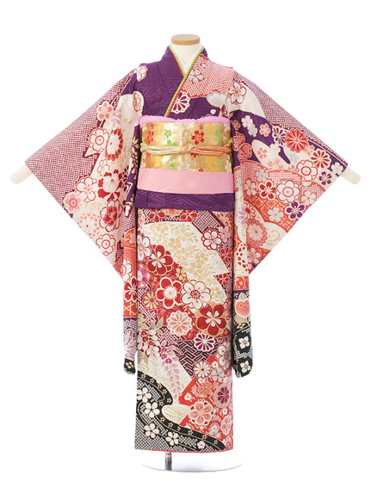 本格正絹♡七五三 7歳 女の子 セット 一式 赤系 刺繍 鹿の子 