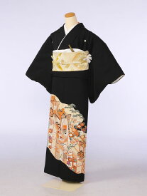 【レンタル】 留袖レンタルフルセット Mサイズ 黒留袖 レンタル 145cm〜155cm 〜9号 結婚式 母親 和服 列席 親族 留袖 送料無料 新品足袋プレゼント 小物一式つき 五つ紋 五三桐 結婚式 正装 和服 74A024