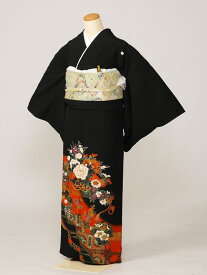 【レンタル】 留袖レンタルフルセット Lサイズ 大きいサイズ 145cm〜155cm 13号〜17号 黒留袖 レンタル 結婚式 母親 和服 列席 親族 留袖 送料無料 新品足袋プレゼント 小物一式つき 結婚式 正装 和服 8K183