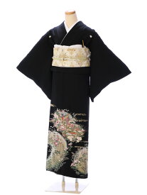 【レンタル】 留袖レンタルフルセット 黒留袖 レンタル 153cm〜158cm 15号〜21号 結婚式 母親 和服 列席 親族 留袖 送料無料 新品足袋プレゼント 小物一式つき 五つ紋 五三桐 結婚式 正装 和服 8A411