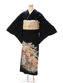 【レンタル】 留袖レンタルフルセット 黒留袖 レンタル 153cm〜158cm 13号 結婚式 母親 和服 列席 親族 留袖 送料無料 新品足袋プレゼント 小物一式つき 五つ紋 五三桐 結婚式 正装 和服 4A1148