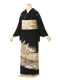 【レンタル】留袖 レンタル フルセット Lサイズ 150cm〜153cm 13号〜17号 黒留袖 レンタル 60代 70代 末広付 結婚式 母親 和服 列席 親族 着物 送料無料 新品足袋プレゼント 小物一式付 草履バッグセット付 五つ紋 五三桐 結婚式 正装 和服 お値打ち 仲人 78A011