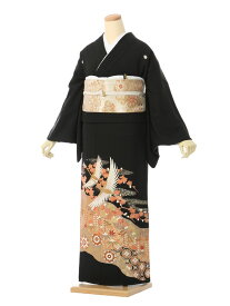 【レンタル】留袖 レンタル フルセット LLサイズ 155cm〜158cm 15〜19号 黒留袖 レンタル 60代 70代 末広付 結婚式 母親 和服 列席 親族 着物 送料無料 新品足袋プレゼント 小物一式付 草履バッグセット付 五つ紋 五三桐 結婚式 正装 和服 お値打ち 仲人 78A021