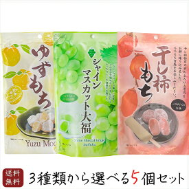 【送料無料】大福3種類から選べる5個セット シャインマスカット大福130g 干し柿もち130g ゆずもち130g 個包装 約10個入り つぶあん 餅菓子 和菓子 お茶菓子 おやつ ギフト プレゼント 季折